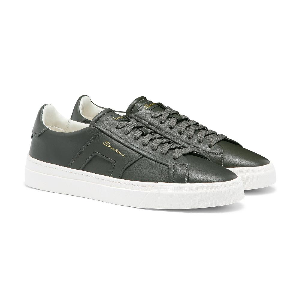 Santoni Double buckle sneaker da uomo in pelle verde Shopping Online