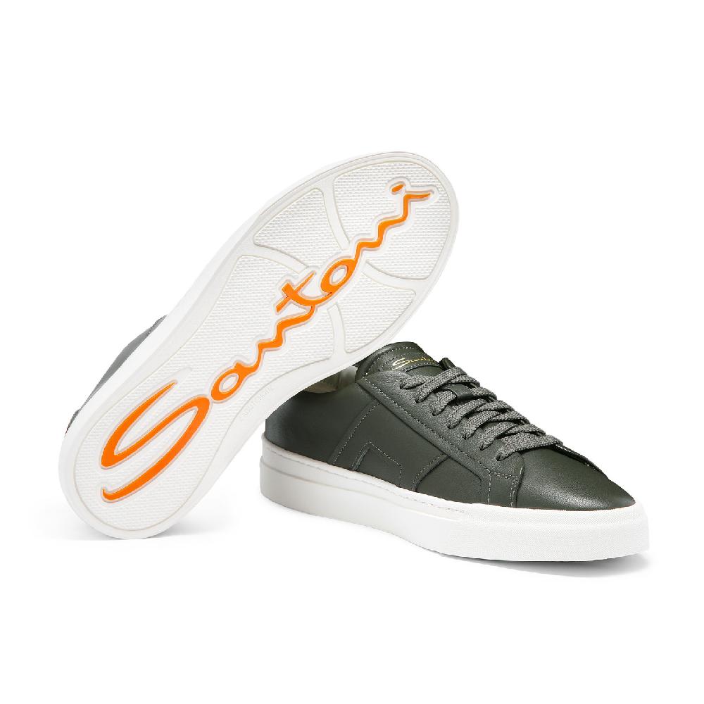 Santoni Double buckle sneaker da uomo in pelle verde Shopping Online