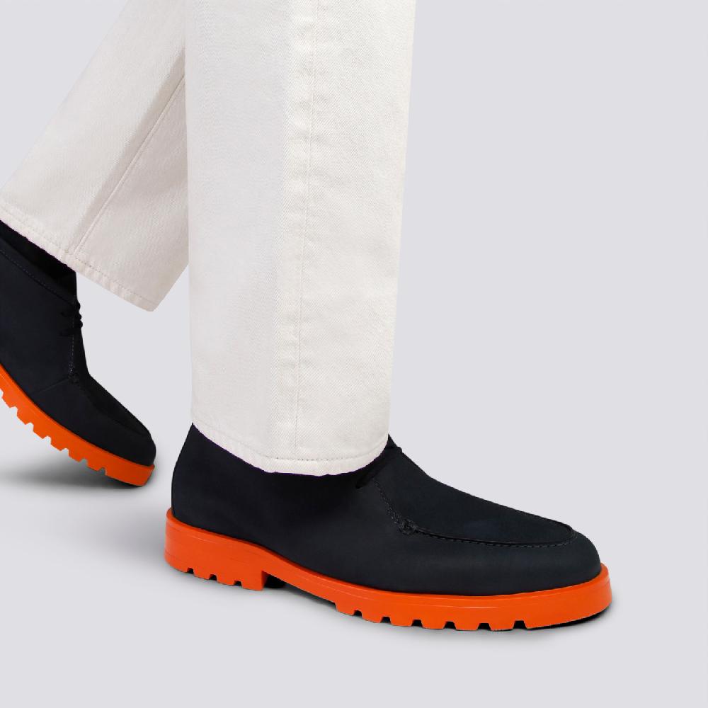 Santoni Stivaletto desert da uomo in nabuk blu e arancione Prezzo Ridotto