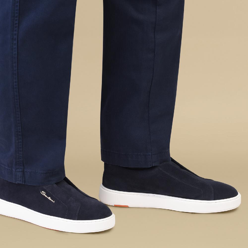 Santoni Sneaker slip-on da uomo in suede blu Presa