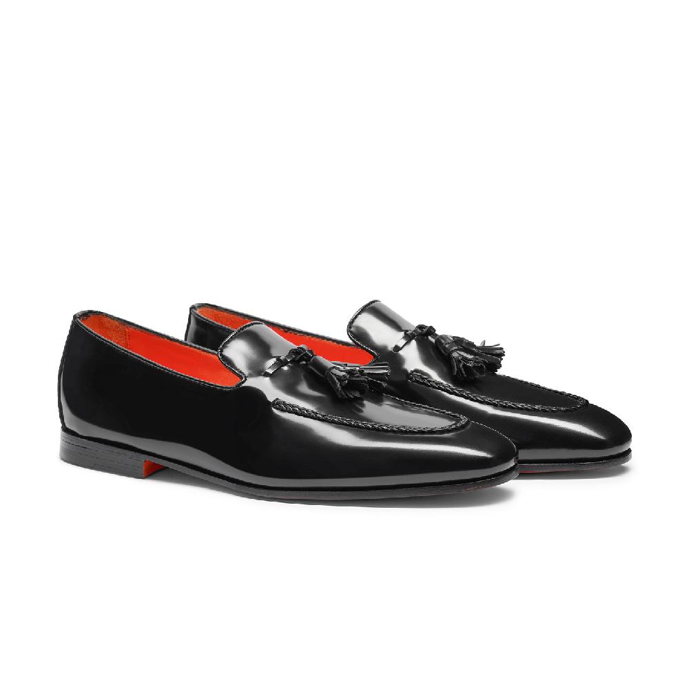 Santoni Mocassino con nappe da uomo in pelle nero Sconto