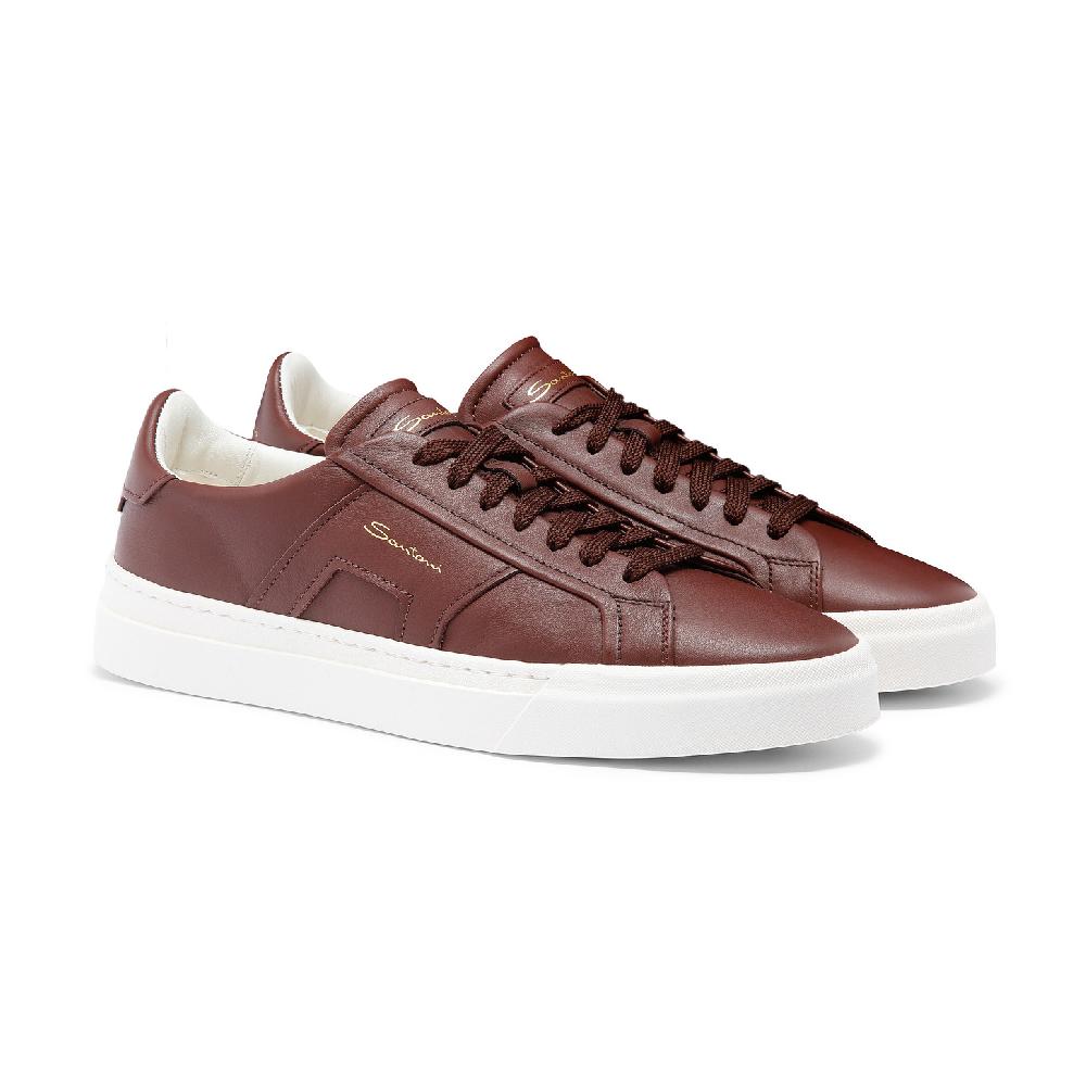 Santoni Double buckle sneaker da uomo in pelle bordeaux Offerta
