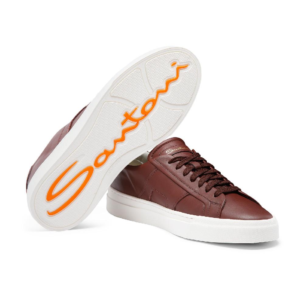 Santoni Double buckle sneaker da uomo in pelle bordeaux Offerta