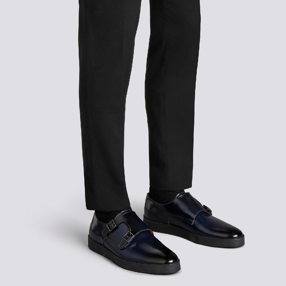 Santoni Doppia fibbia da uomo in pelle lucida blu Outlet