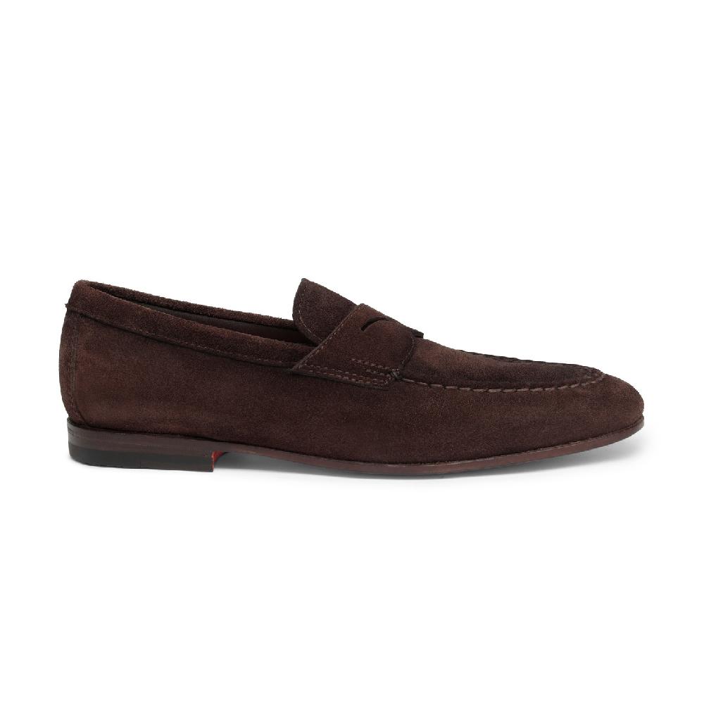 Santoni Mocassino penny da uomo in suede marrone