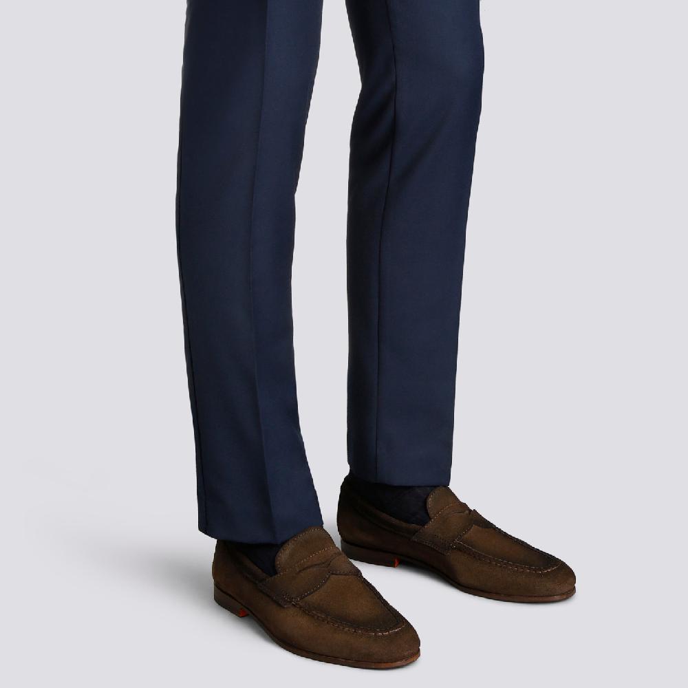 Santoni Mocassino penny da uomo in suede marrone In Vendita