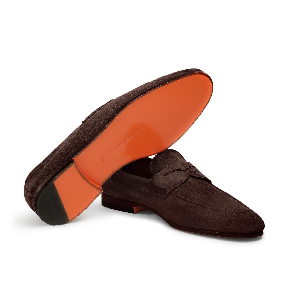 Santoni Mocassino penny da uomo in suede marrone In Vendita