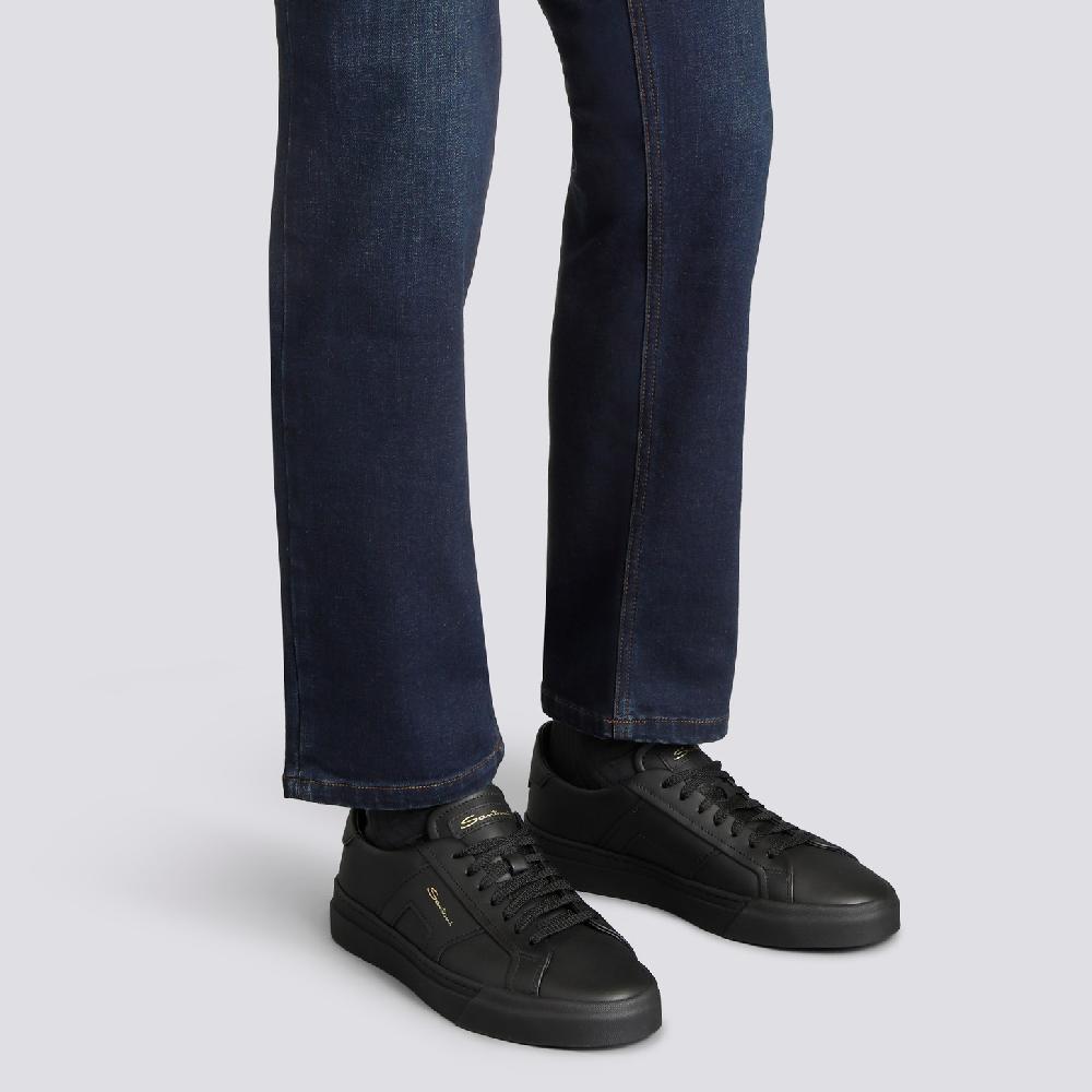 Santoni Double buckle sneaker da uomo in pelle nera Saldi