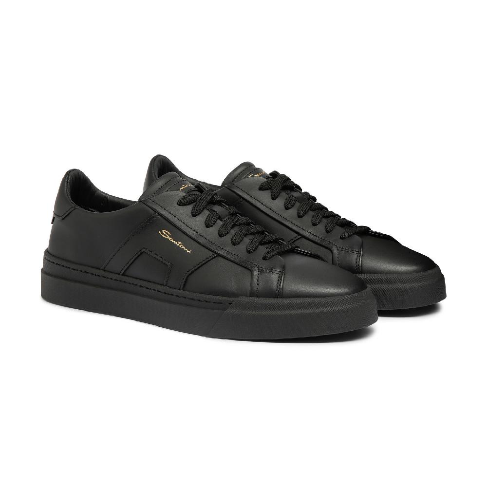 Santoni Double buckle sneaker da uomo in pelle nera Saldi