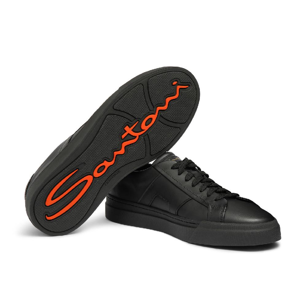 Santoni Double buckle sneaker da uomo in pelle nera Saldi