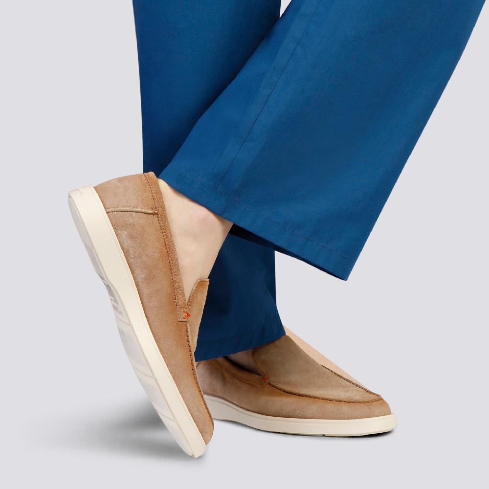 Santoni Mocassino da uomo in suede beige Offerte