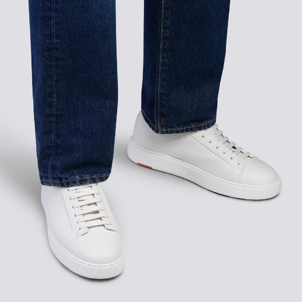 Santoni Sneaker da uomo in pelle bottalata bianca Vendita Calda