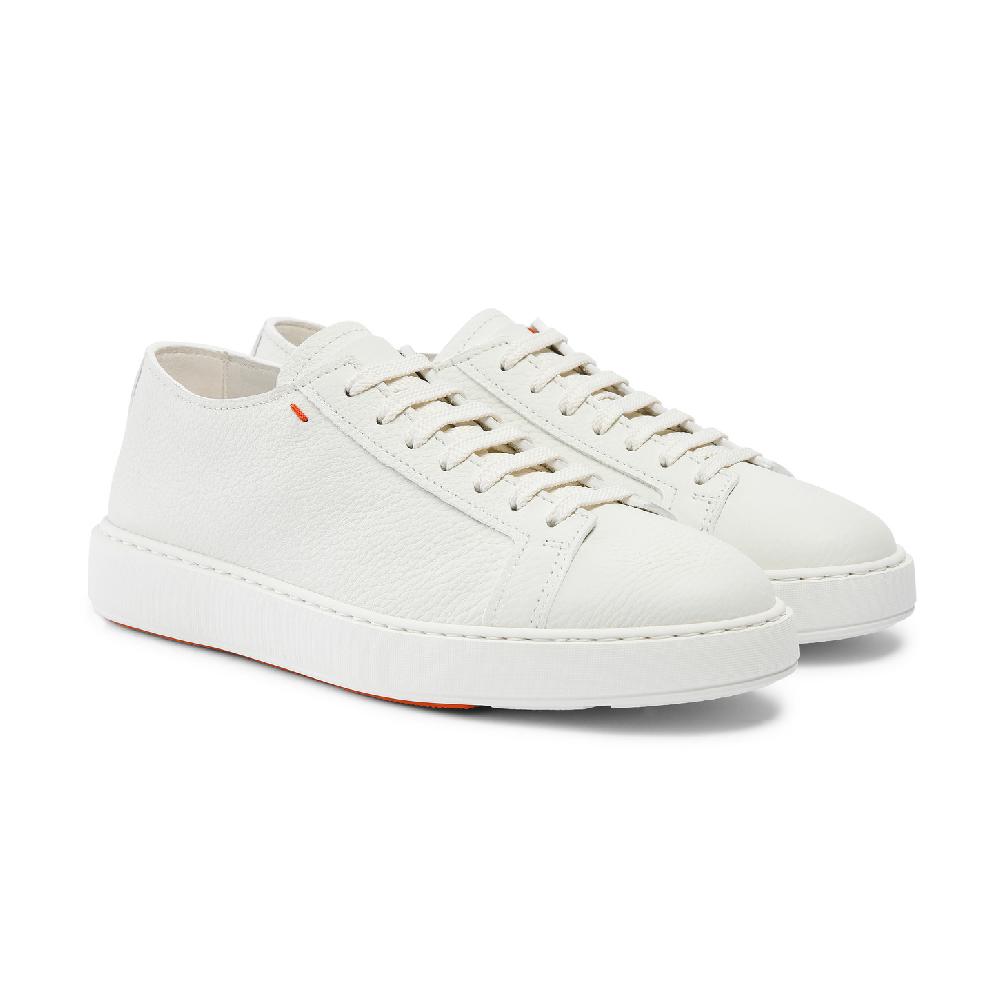 Santoni Sneaker da uomo in pelle bottalata bianca Vendita Calda