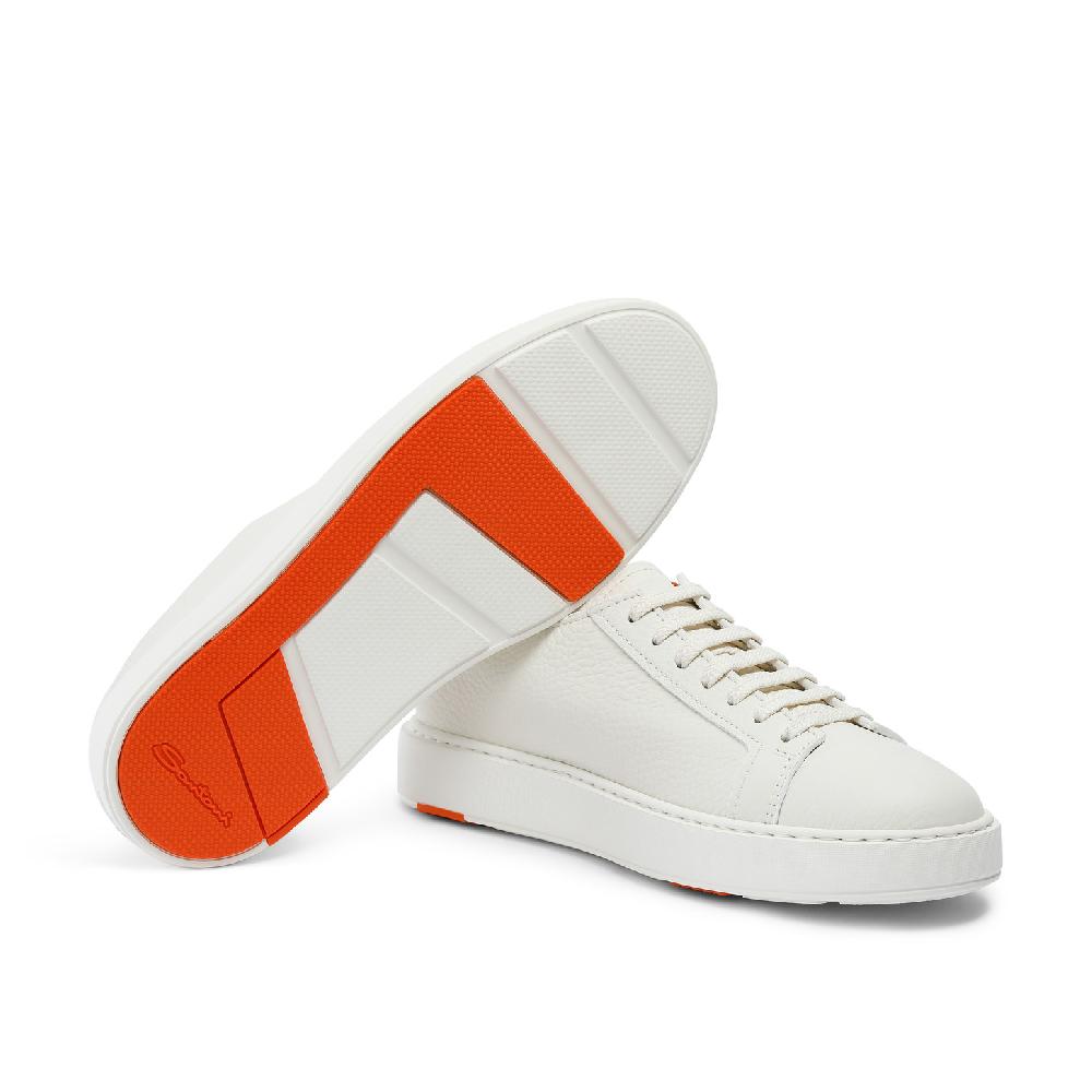 Santoni Sneaker da uomo in pelle bottalata bianca Vendita Calda