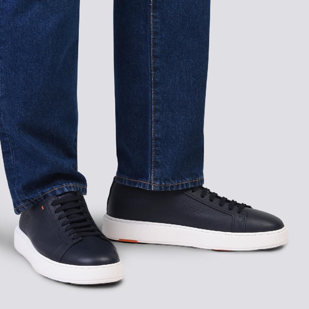 Santoni Sneaker da uomo in pelle bottalata blu Vendita Economica