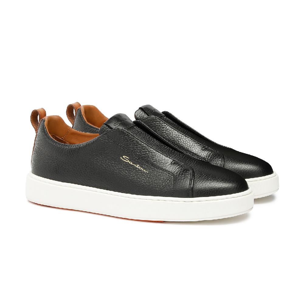 Santoni Sneaker slip-on da uomo in pelle bottalata nera Saldi Di Fabbrica