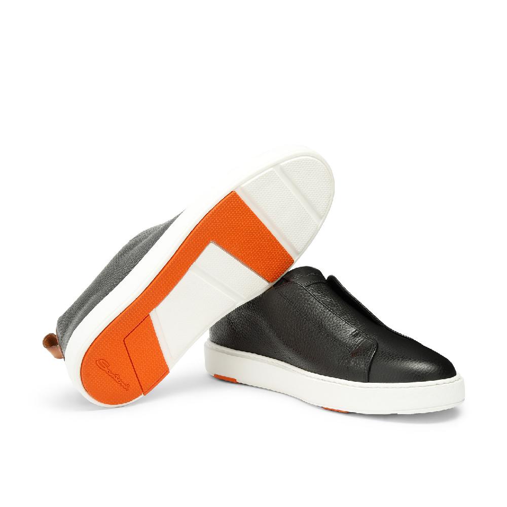 Santoni Sneaker slip-on da uomo in pelle bottalata nera Saldi Di Fabbrica