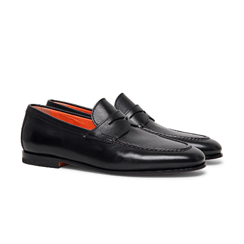 Santoni Mocassino penny da uomo in pelle nera Vendite Flash