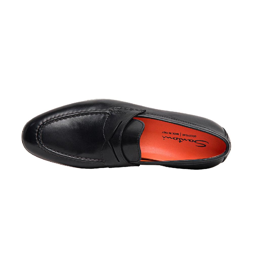 Santoni Mocassino penny da uomo in pelle nera Vendite Flash