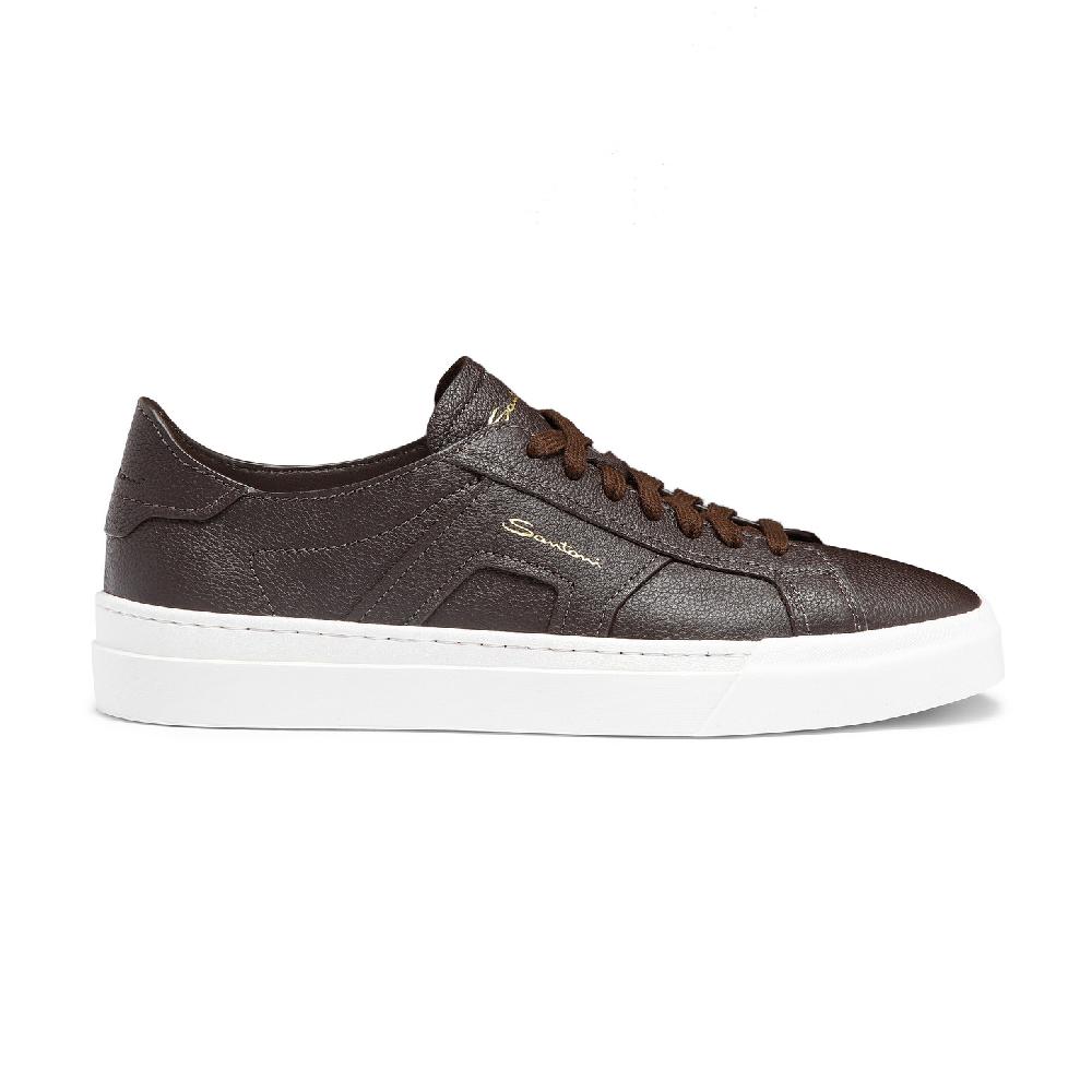 Santoni Double Buckle Sneaker da uomo in pelle bottalata testa di moro