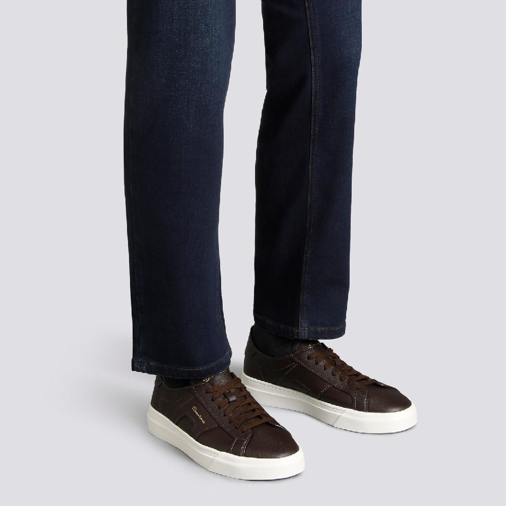 Santoni Double Buckle Sneaker da uomo in pelle bottalata testa di moro In Saldo