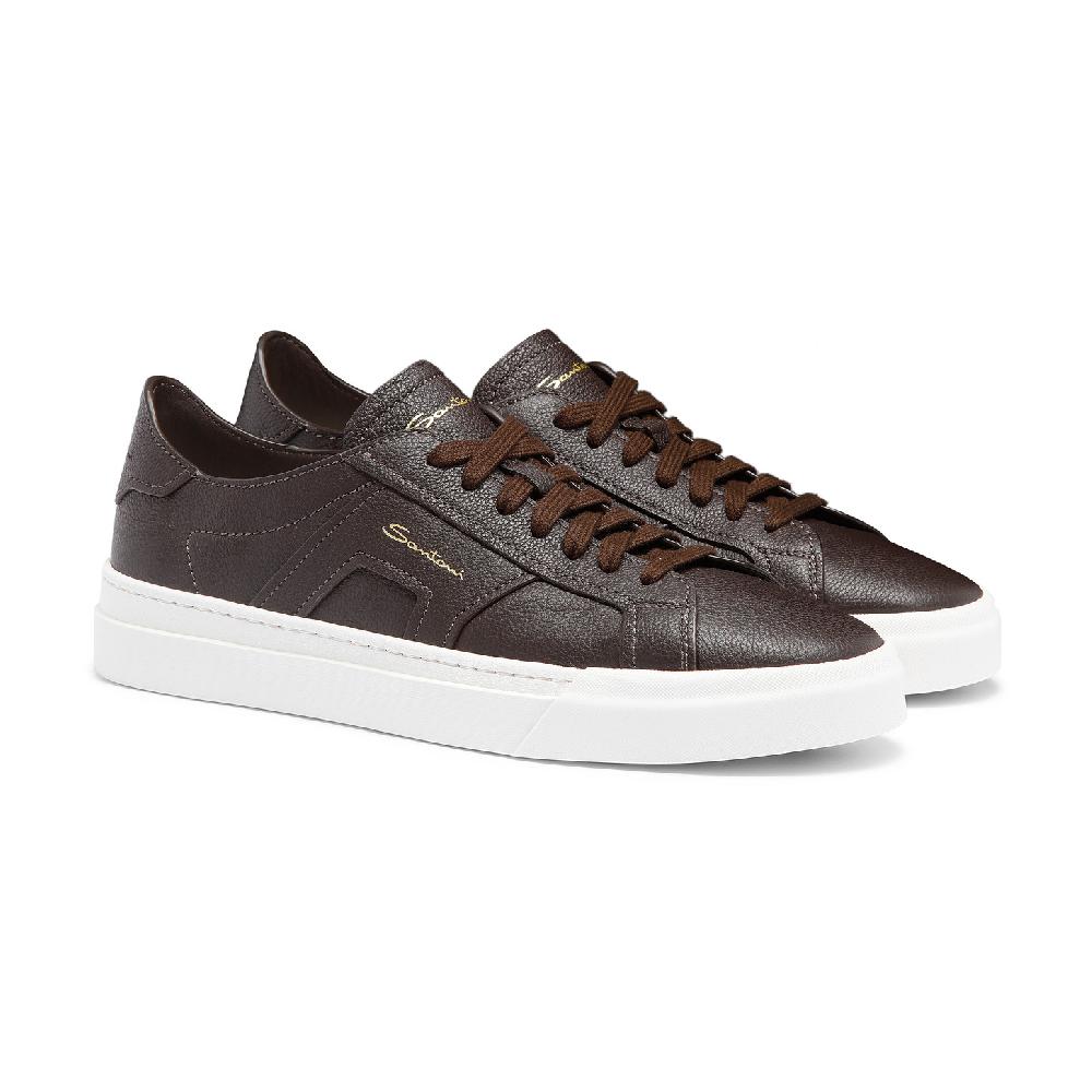 Santoni Double Buckle Sneaker da uomo in pelle bottalata testa di moro In Saldo