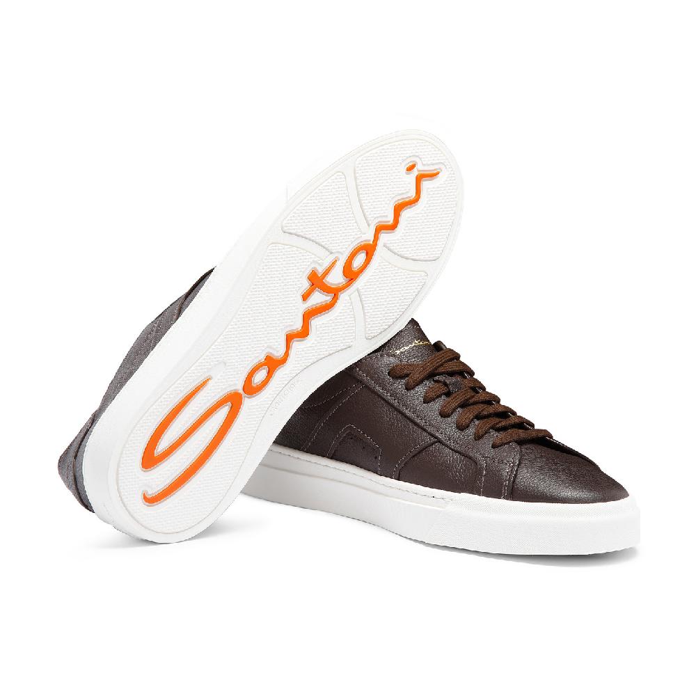 Santoni Double Buckle Sneaker da uomo in pelle bottalata testa di moro In Saldo