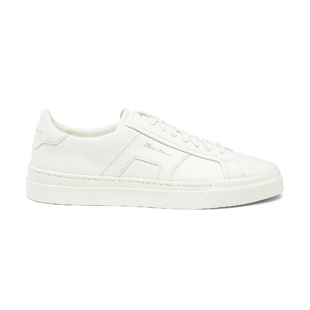 Santoni Double buckle sneaker da uomo in pelle bianca