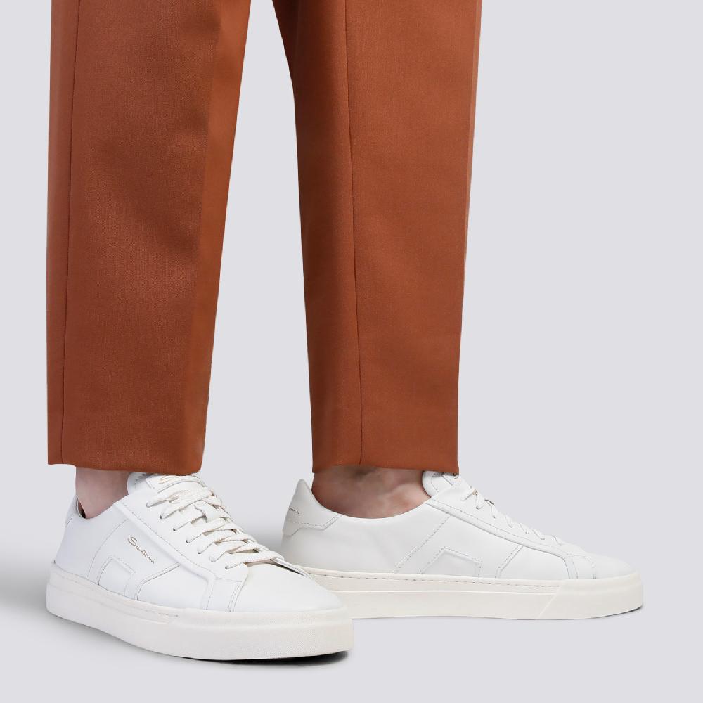 Santoni Double buckle sneaker da uomo in pelle bianca Nuova