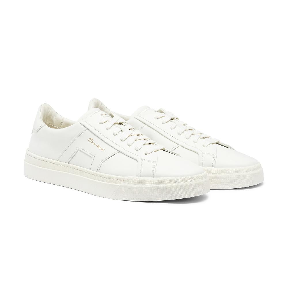 Santoni Double buckle sneaker da uomo in pelle bianca Nuova