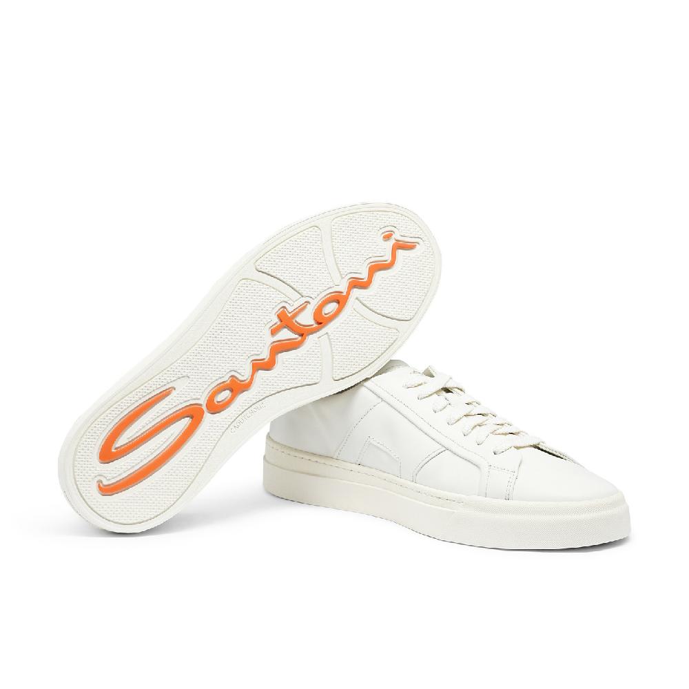 Santoni Double buckle sneaker da uomo in pelle bianca Nuova