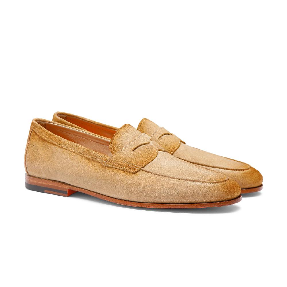 Santoni Mocassino Carlo da uomo in suede beige Italy