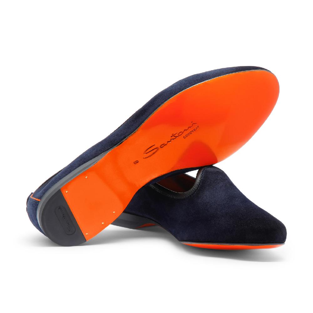 Santoni Mocassino da uomo in suede blu Promozione