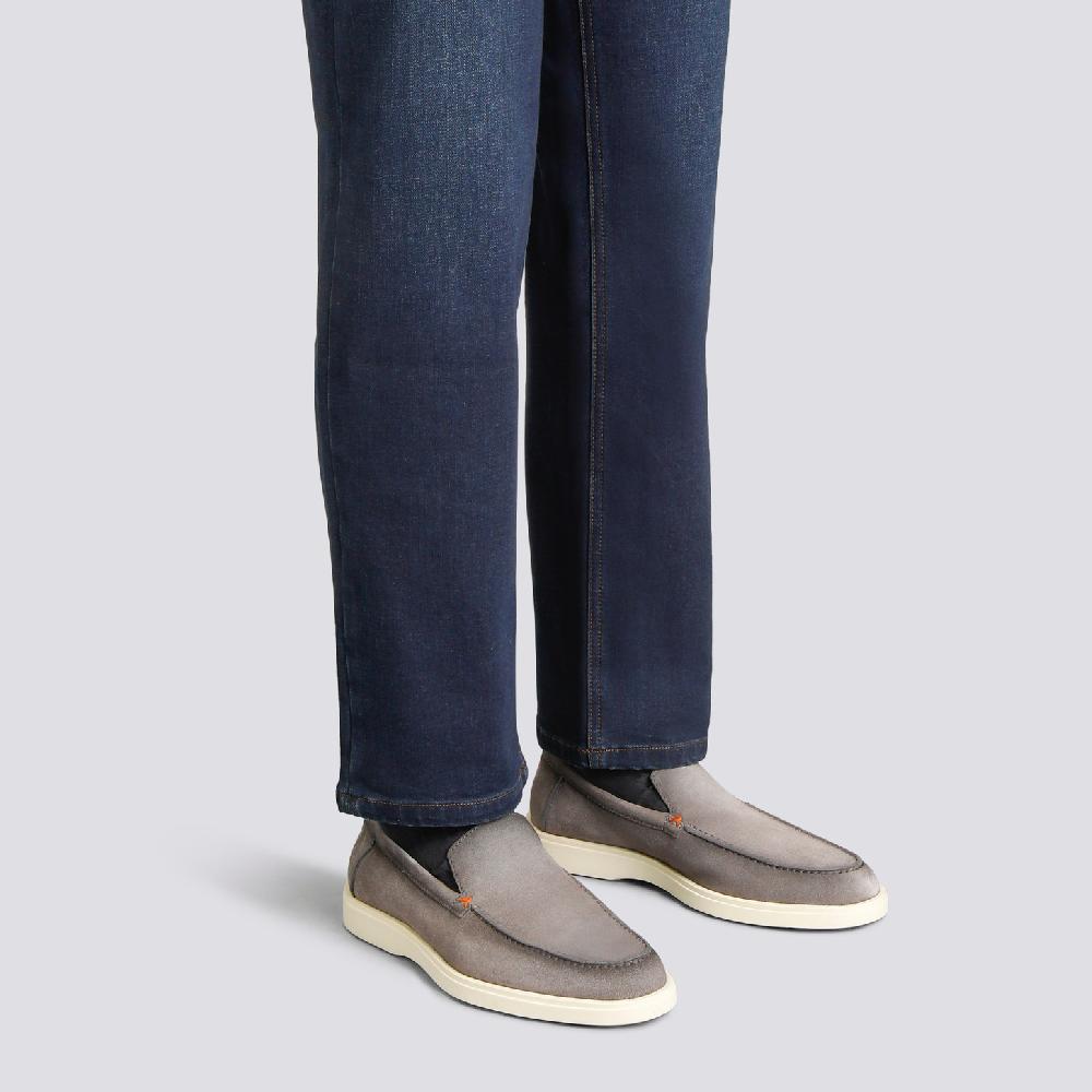 Santoni Mocassino da uomo in suede grigio Pezzi Unici