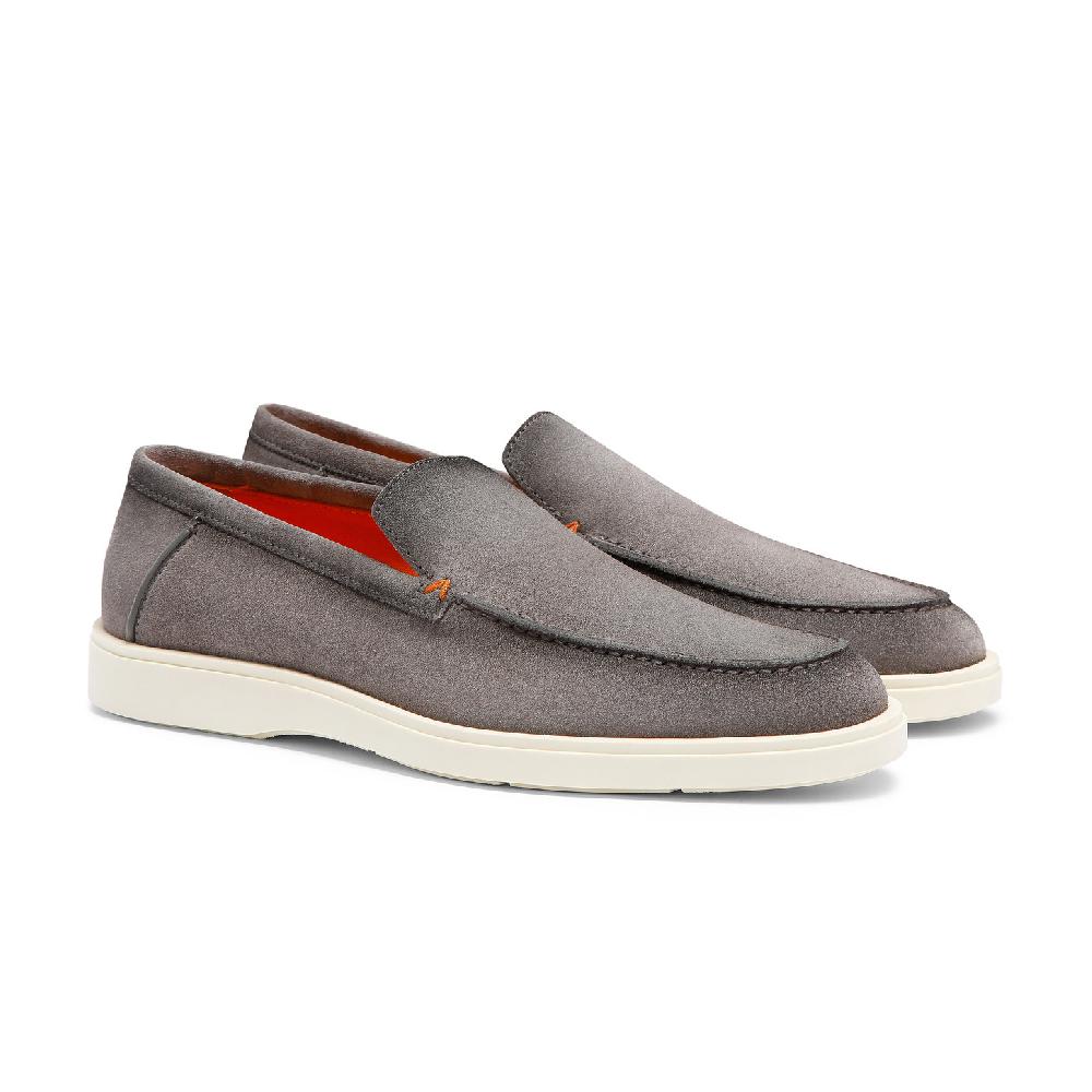Santoni Mocassino da uomo in suede grigio Pezzi Unici