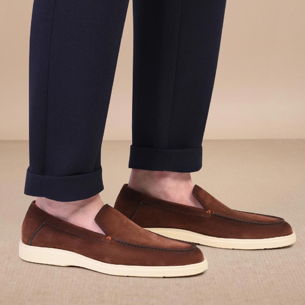 Santoni Mocassino da uomo in nabuk marrone Soddisfazione Garantita