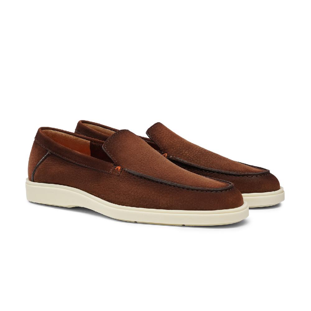 Santoni Mocassino da uomo in nabuk marrone Soddisfazione Garantita