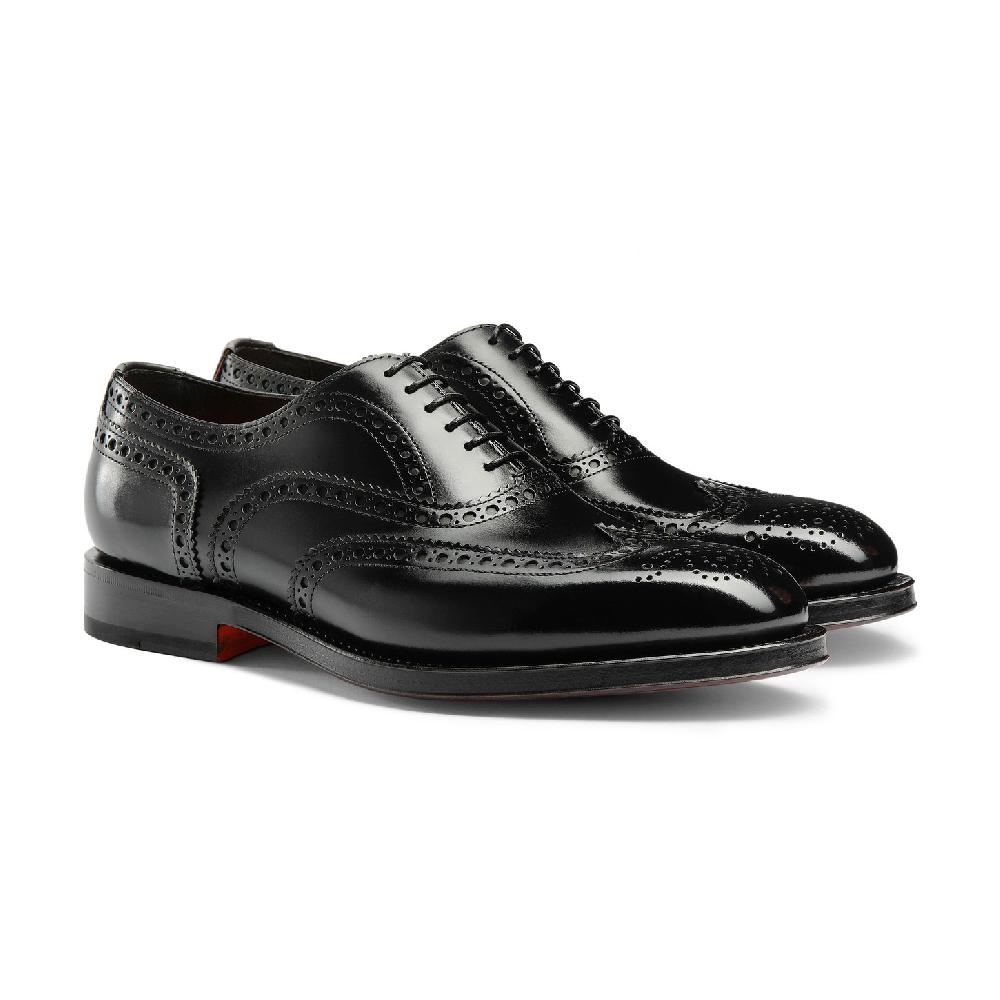 Santoni Stringata oxford brogue da uomo in pelle anticata nera Qualità Garantita