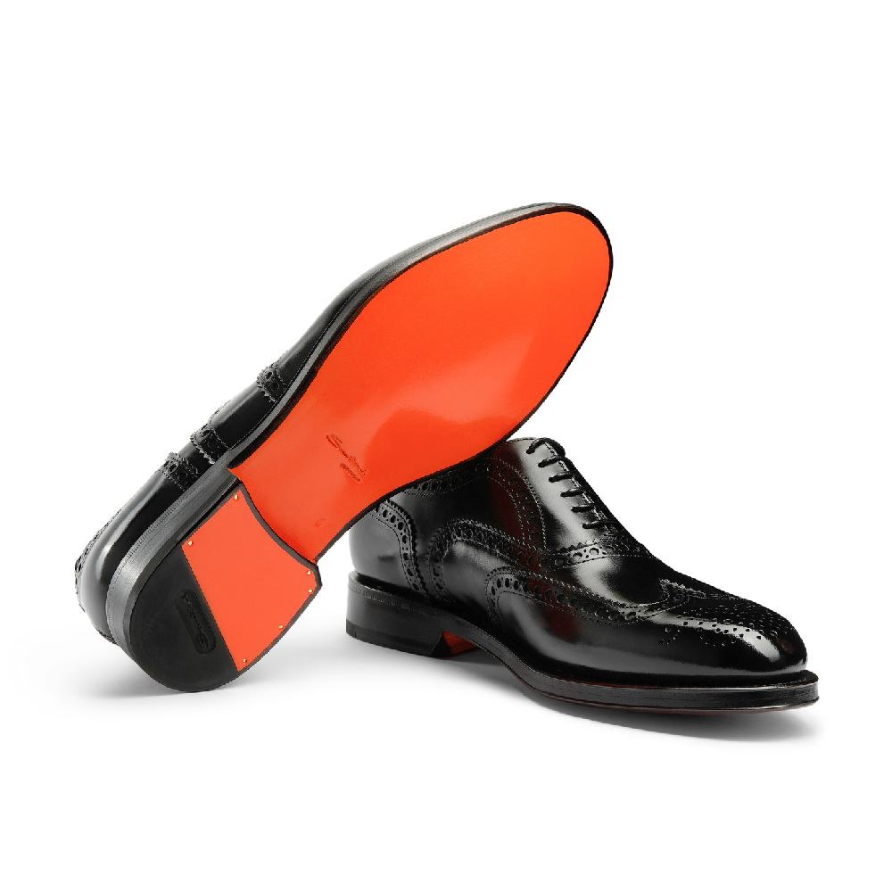 Santoni Stringata oxford brogue da uomo in pelle anticata nera Qualità Garantita
