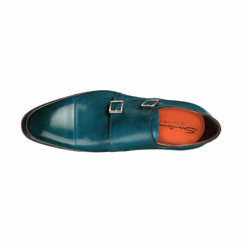 Santoni Doppia fibbia da uomo in pelle turchese Acquista Ora