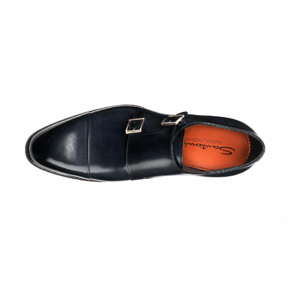 Santoni Doppia fibbia da uomo in pelle blu Consegna Veloce