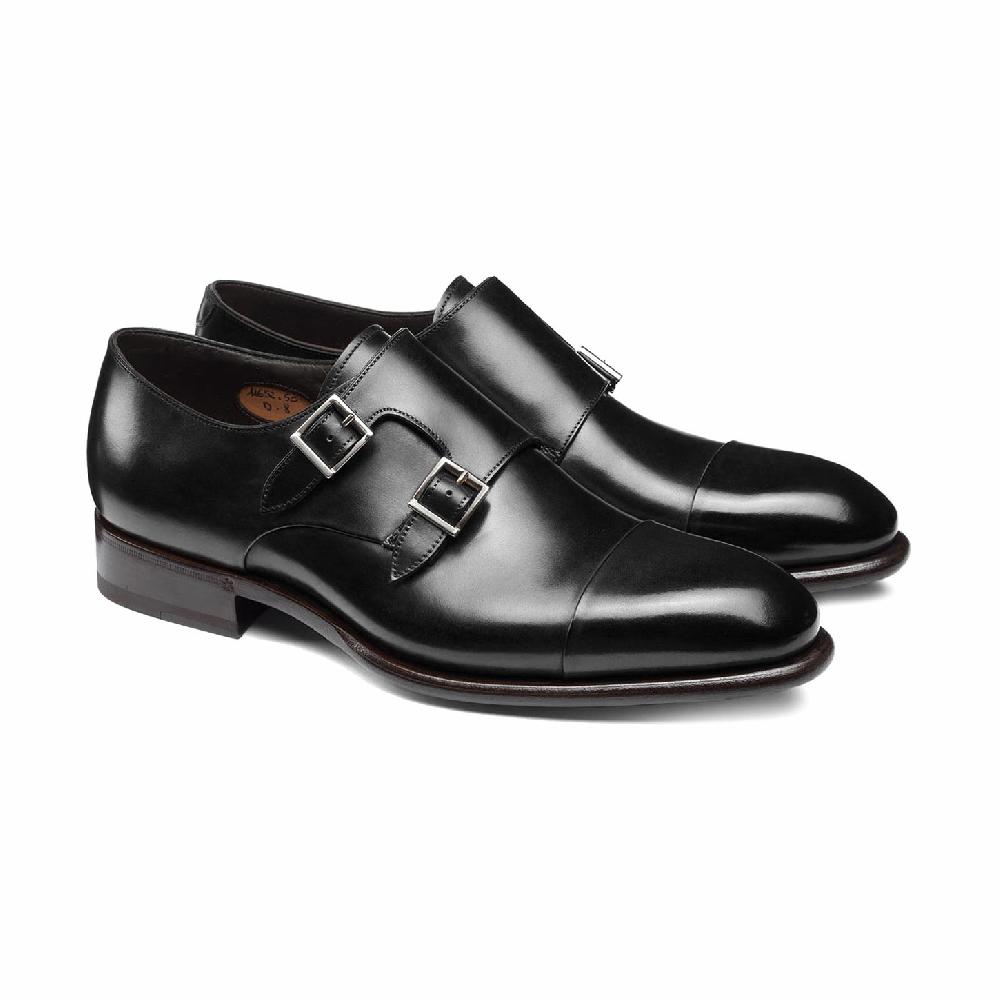 Santoni Doppia fibbia da uomo in pelle nera Promozione Limitata