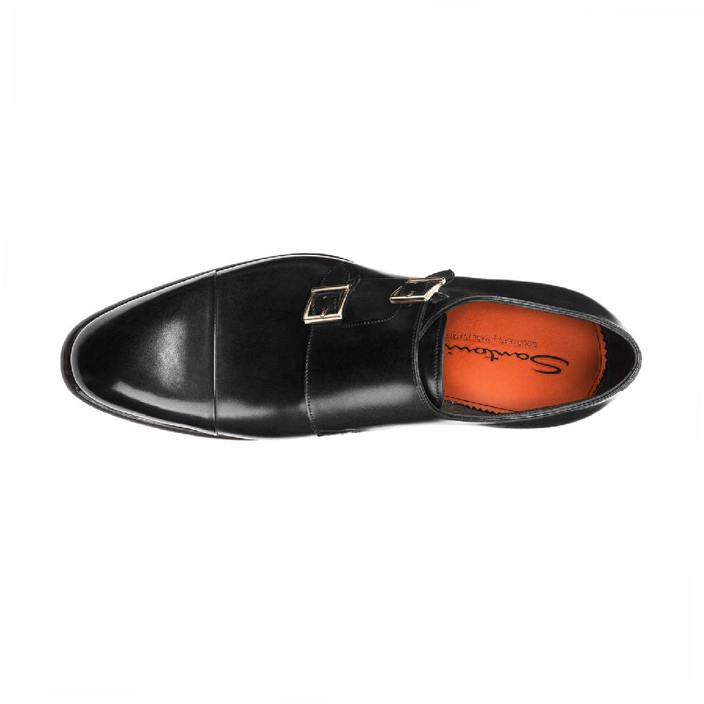 Santoni Doppia fibbia da uomo in pelle nera Promozione Limitata