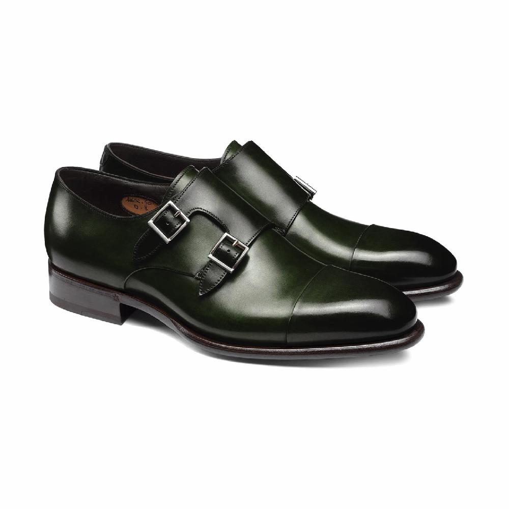 Santoni Doppia fibbia da uomo in pelle verde Negozi Online