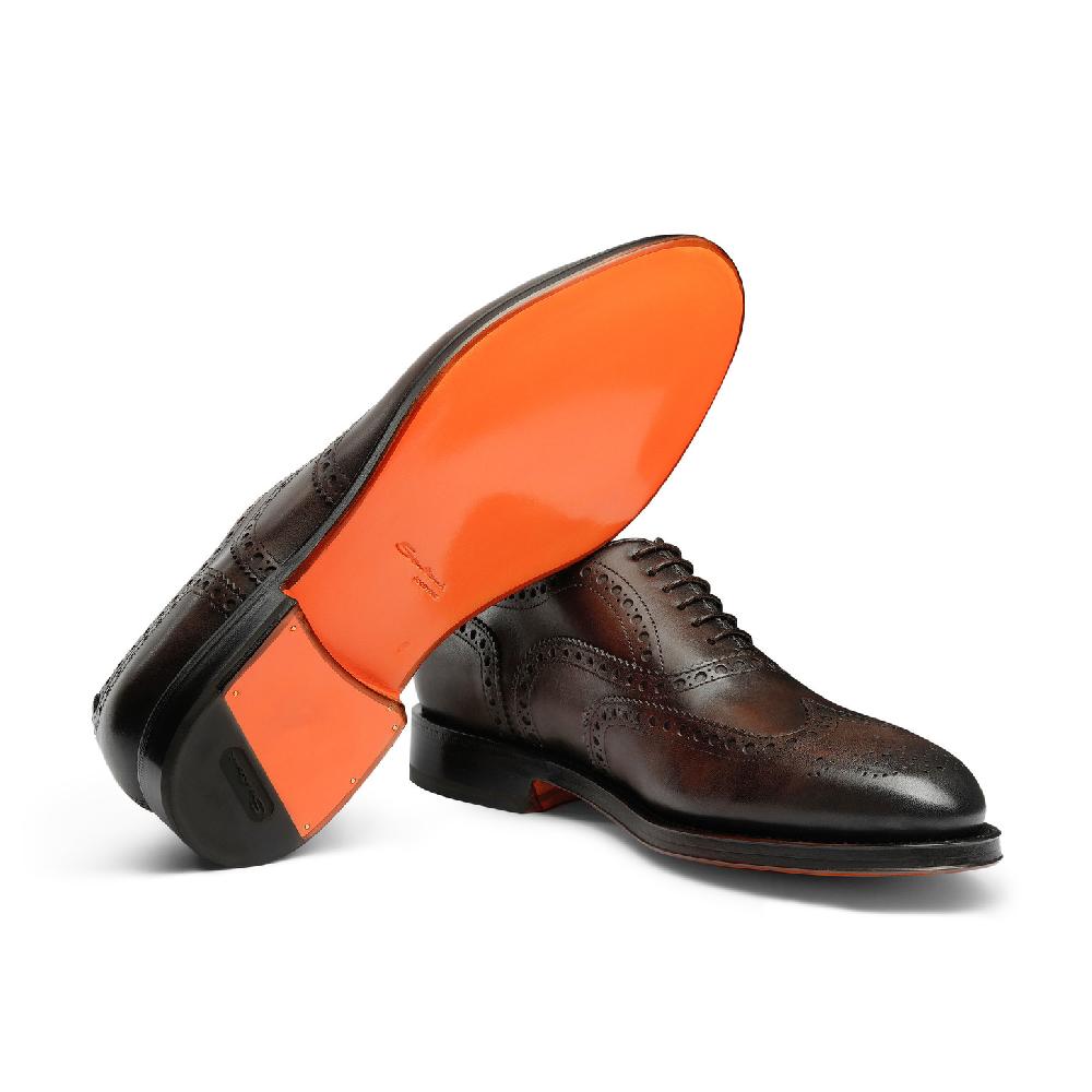 Santoni Stringata oxford brogue da uomo in pelle anticata marrone Prezzo Ridotto