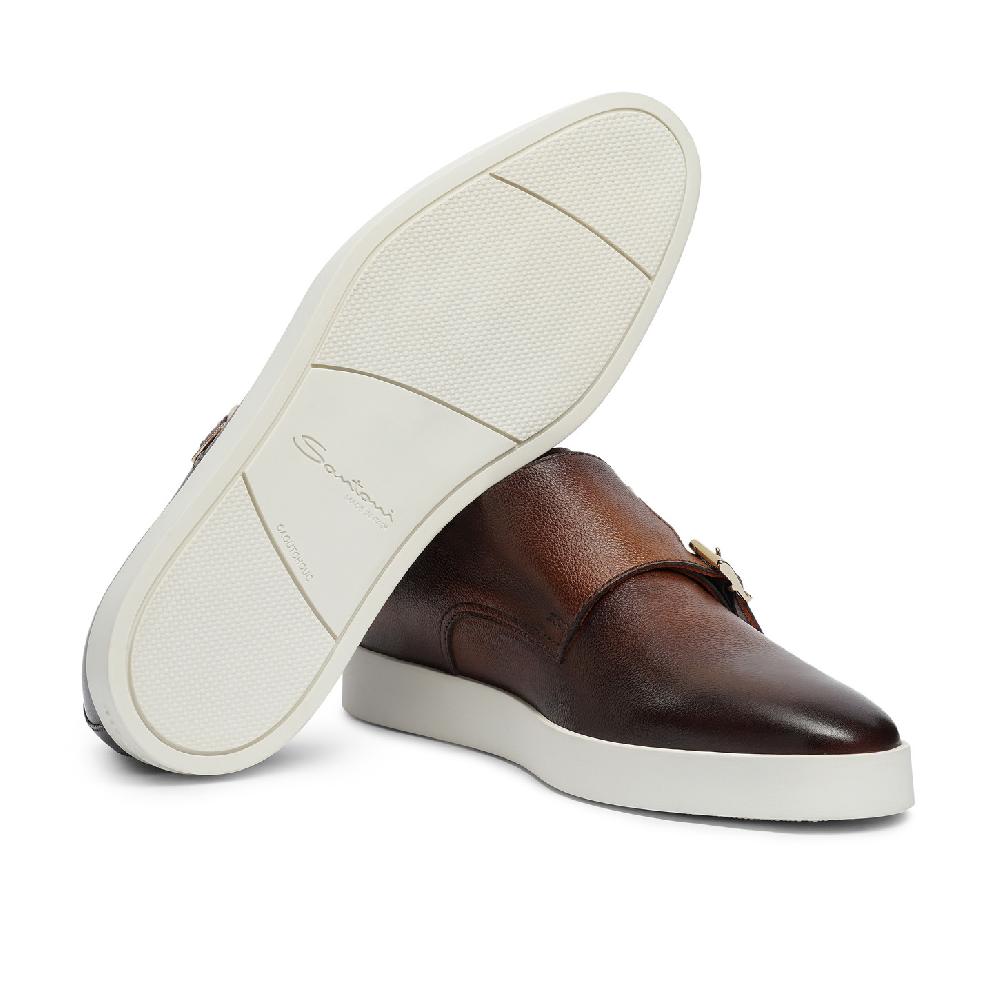 Santoni Doppia fibbia da uomo in pelle bottalata marrone Sottocosto