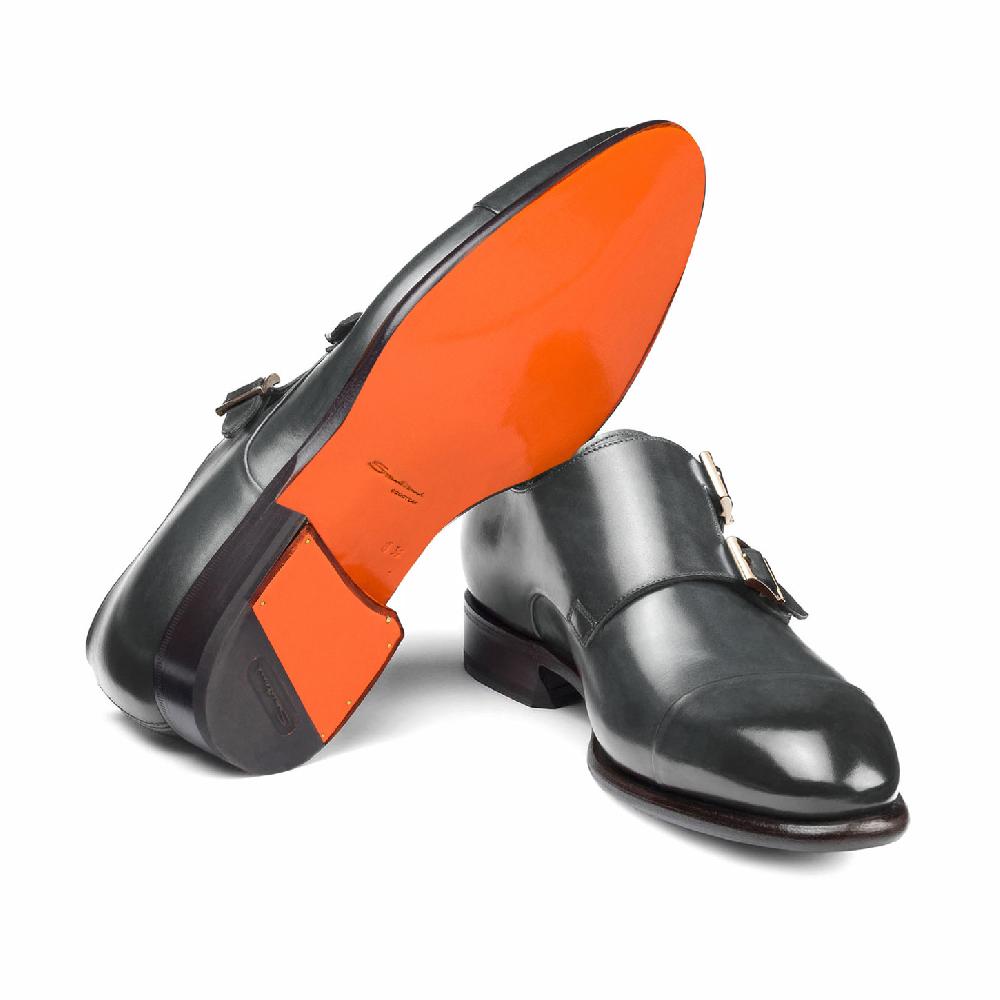 Santoni Doppia fibbia da uomo in pelle grigia Convenienza