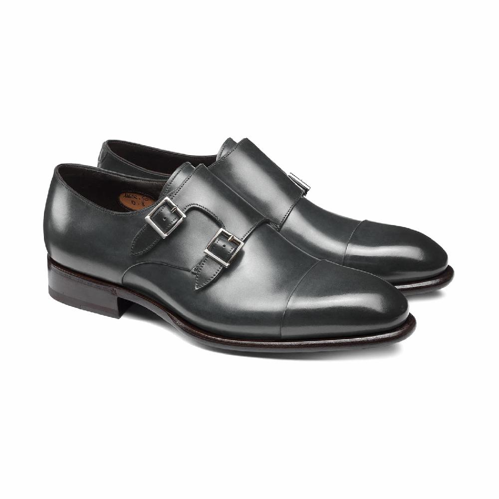 Santoni Doppia fibbia da uomo in pelle grigia Convenienza