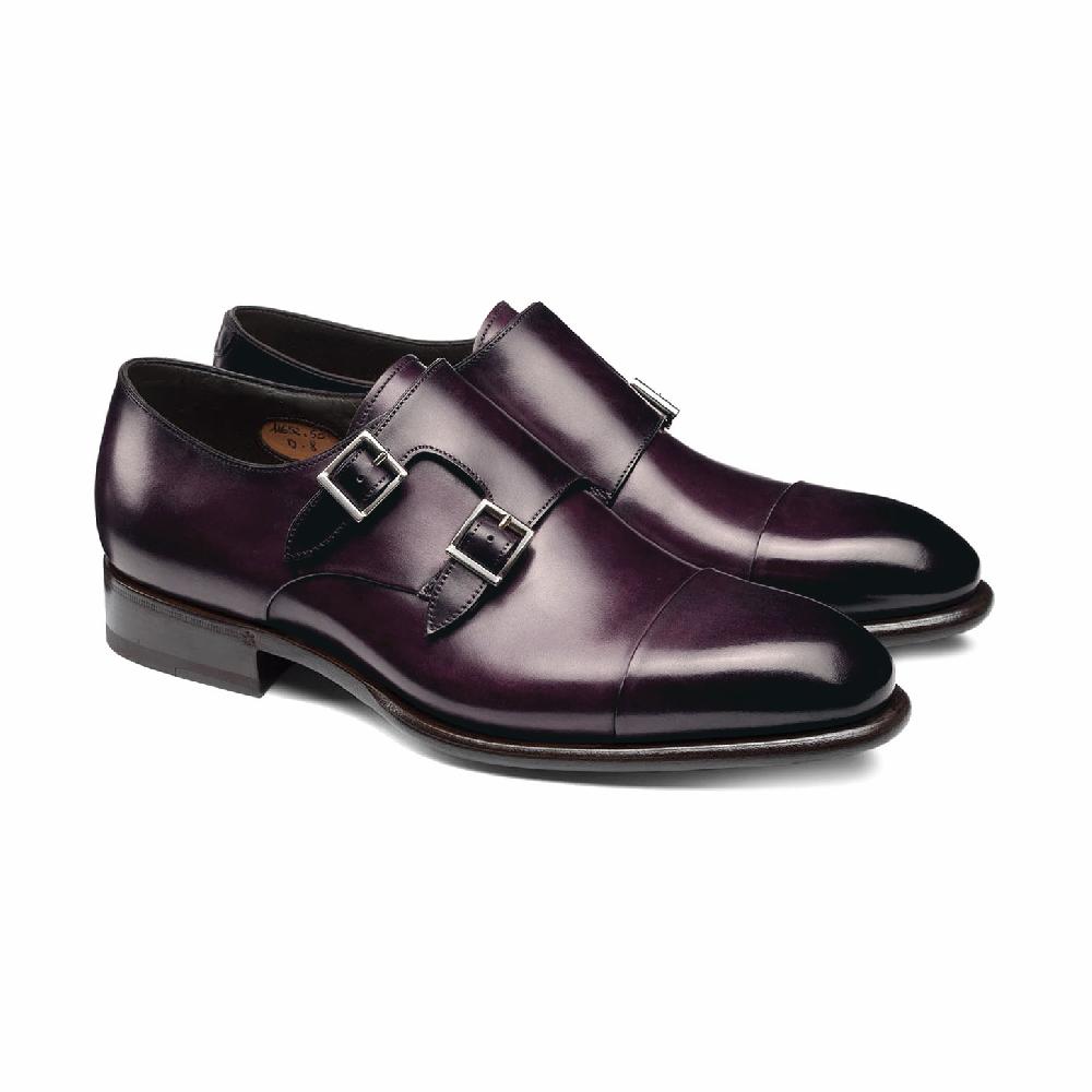 Santoni Doppia fibbia da uomo in pelle viola Novità