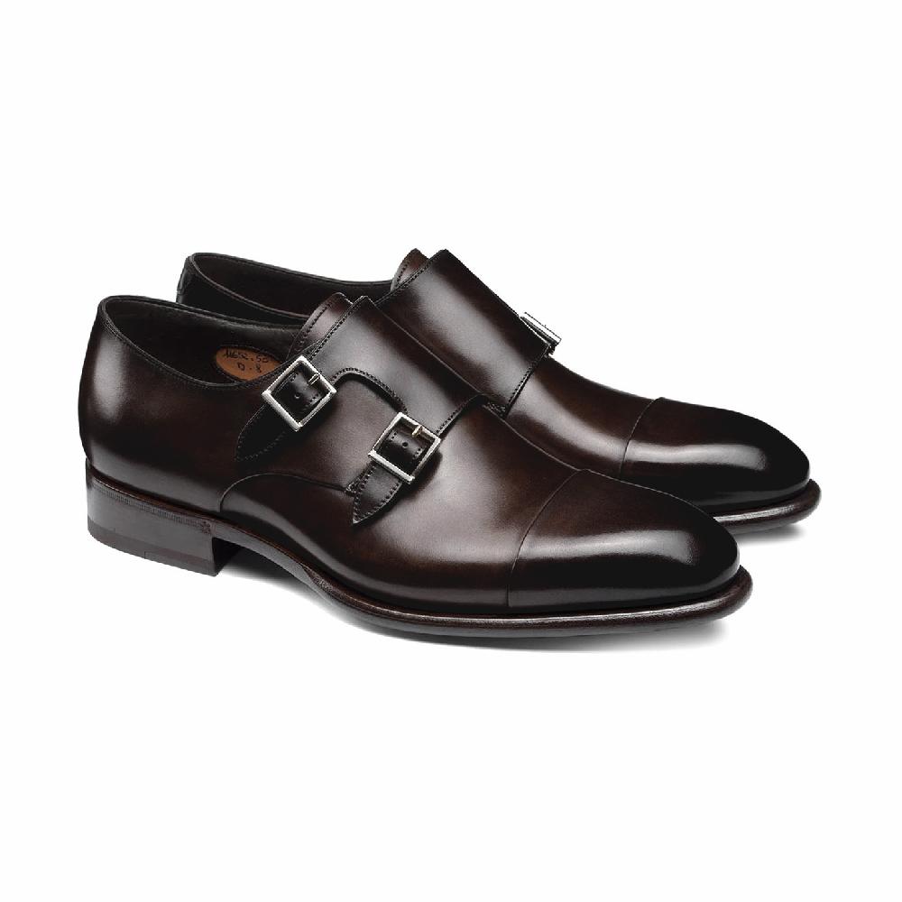 Santoni Doppia fibbia da uomo in pelle marrone testa di moro Economico
